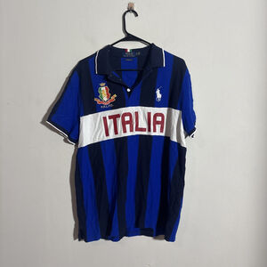 EUC MEN’S POLO RALPH LAUREN ITALIA POLO SHIRT JERSEY SOCCER SIZE XL SLIM STRIPED